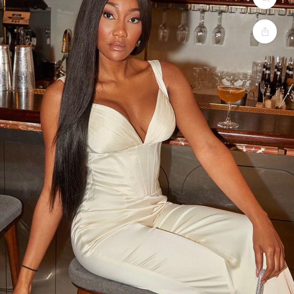 Chi Chi London Corset Style Wide Leg Satin Jumpsuit in White (Ivory) Sz US8 NWT